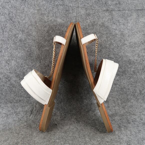 Guess Shoes Womens 7.5 Sandals Toe Ring Slides Logo Chain White Slip On Flats - Picture 7 of 10